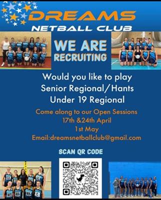 DREAMS NETBALL CLUB SENIOR AND UNDER 19 TRIALS FOR REGIONAL AND SENIOR HAMPSHIRE